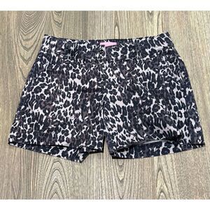 Isaac Mizrahi Tailored Chino Shorts Mid Rise Leopard Print Black/Brown Size 4